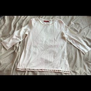 carolina herrera top white pink pearl long sleeve